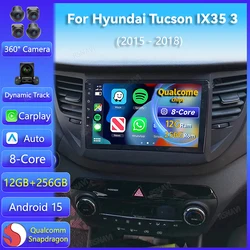 Radio Android 15 CarPlay GPS WiFi para Hyundai Tucson IX35 2015-2018