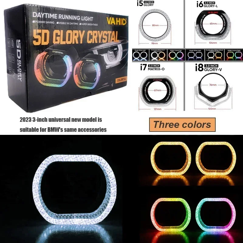 Cubiertas universales para faros delanteros de 3 pulgadas, lente de proyector bi-xenón bi-led, cubierta de readaptación de estilo de coche, máscara DRL de señal de giro - imagen 3