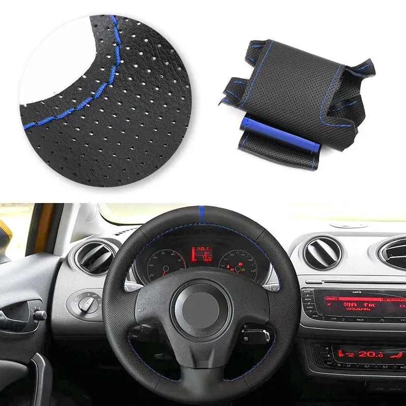 Trenzas de mano cubierta volante cuero perforado Seat Ibiza 2004-2006 - imagen 2