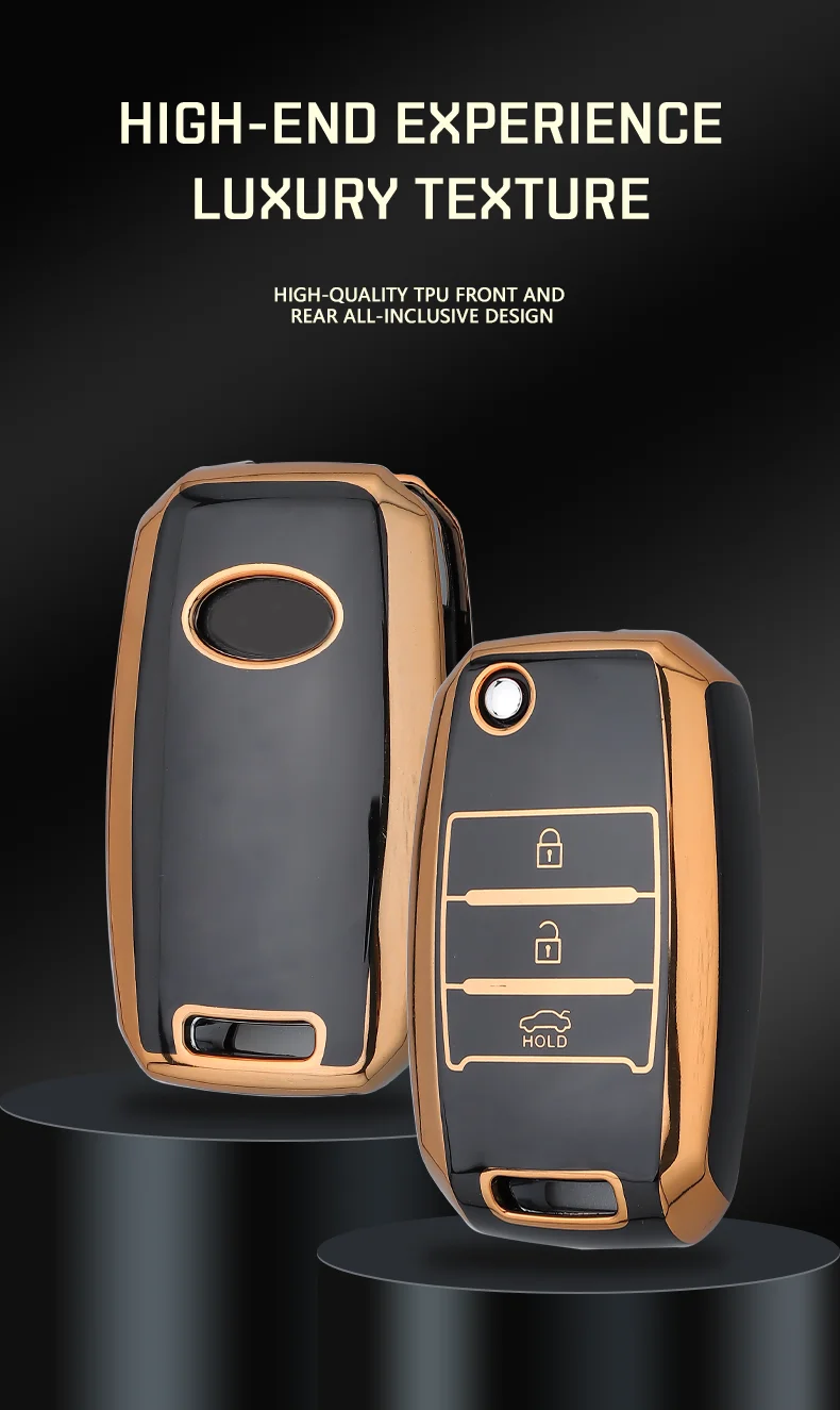 Vista de la funda con tapa y acabado decorativo