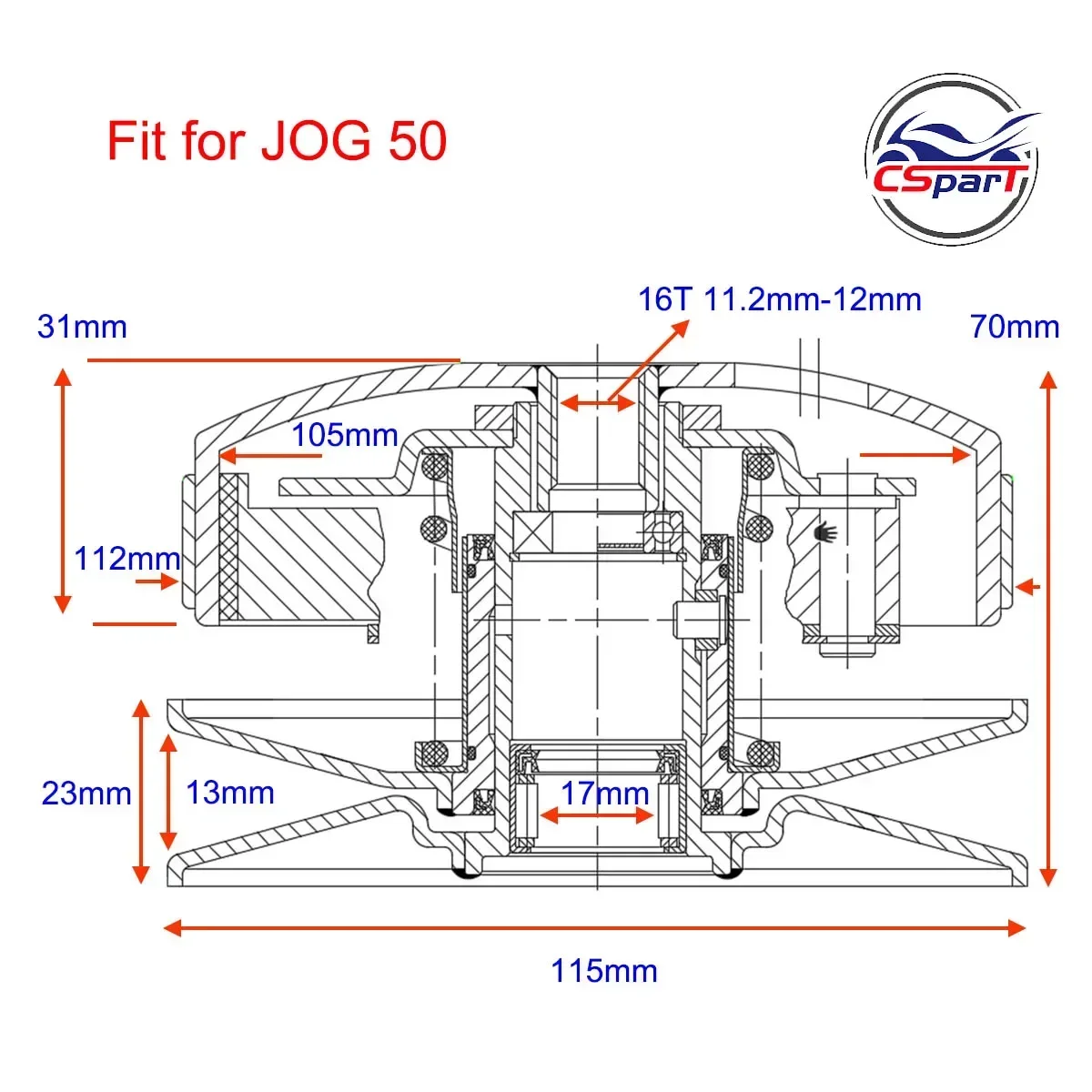 1E40QMB Embrague JOG 112mm 16T para Yamaha 50cc Minarelli - imagen 4
