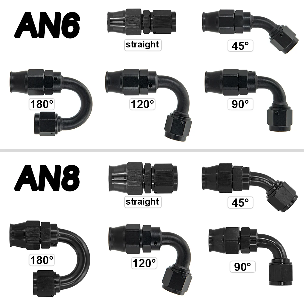 Adaptador extremo manguera PTFE AN6 AN8 reutilizable giratorio 0-180°