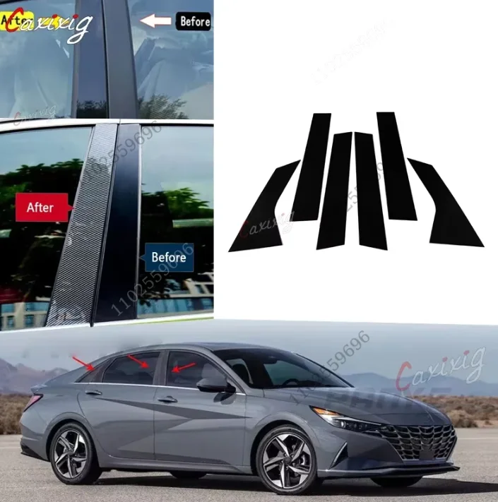 Vinilo fibra de carbono postes pilar Hyundai Elantra 2021-2023