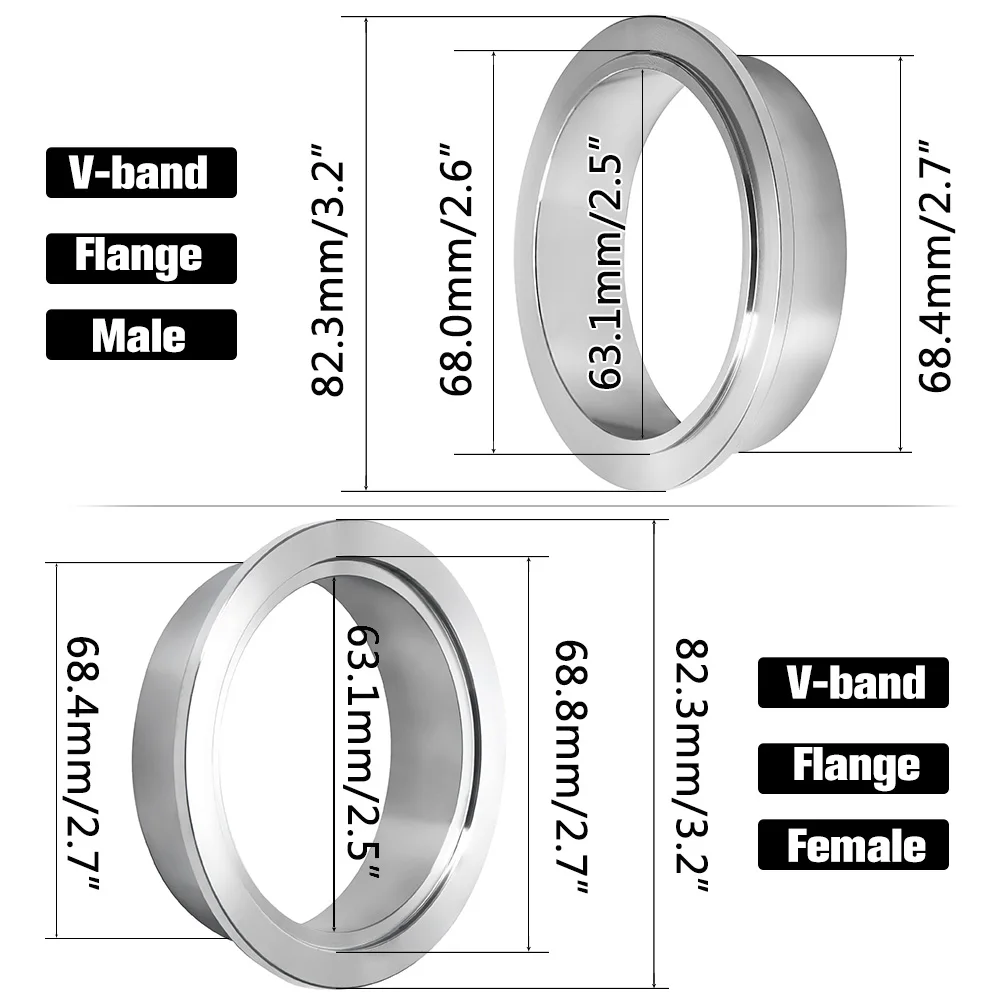 PQY-VFM25/VFN25 Brida V-band 2,5 pulgadas de acero inoxidable 304 - imagen 5