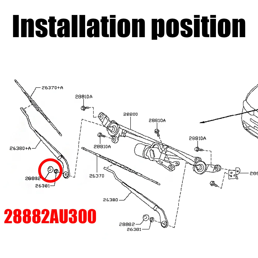 Tapa brazo limpiaparabrisas Nissan Qashqai J10 28882AU300 - imagen 2