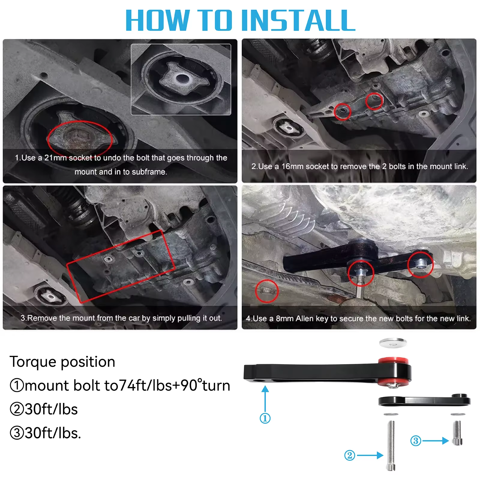 Kit soporte de motor dogbone rojo – VW Golf GTI/Rabbit MK5 2.0 TFSI - imagen 2
