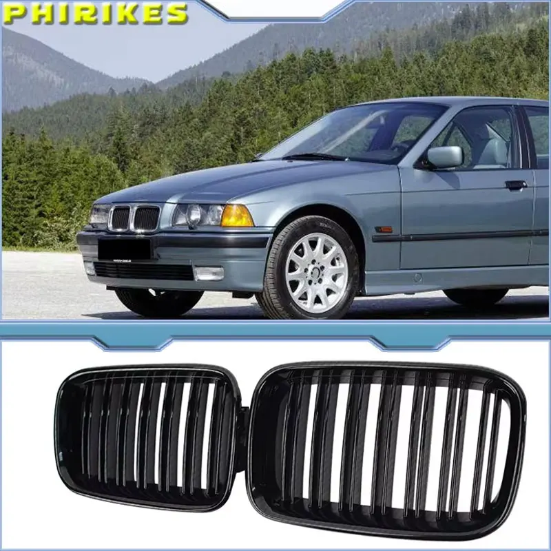Rejilla delantera de repuesto ABS E36 negra brillante, parrilla de riñón para BMW E36 1992-1999