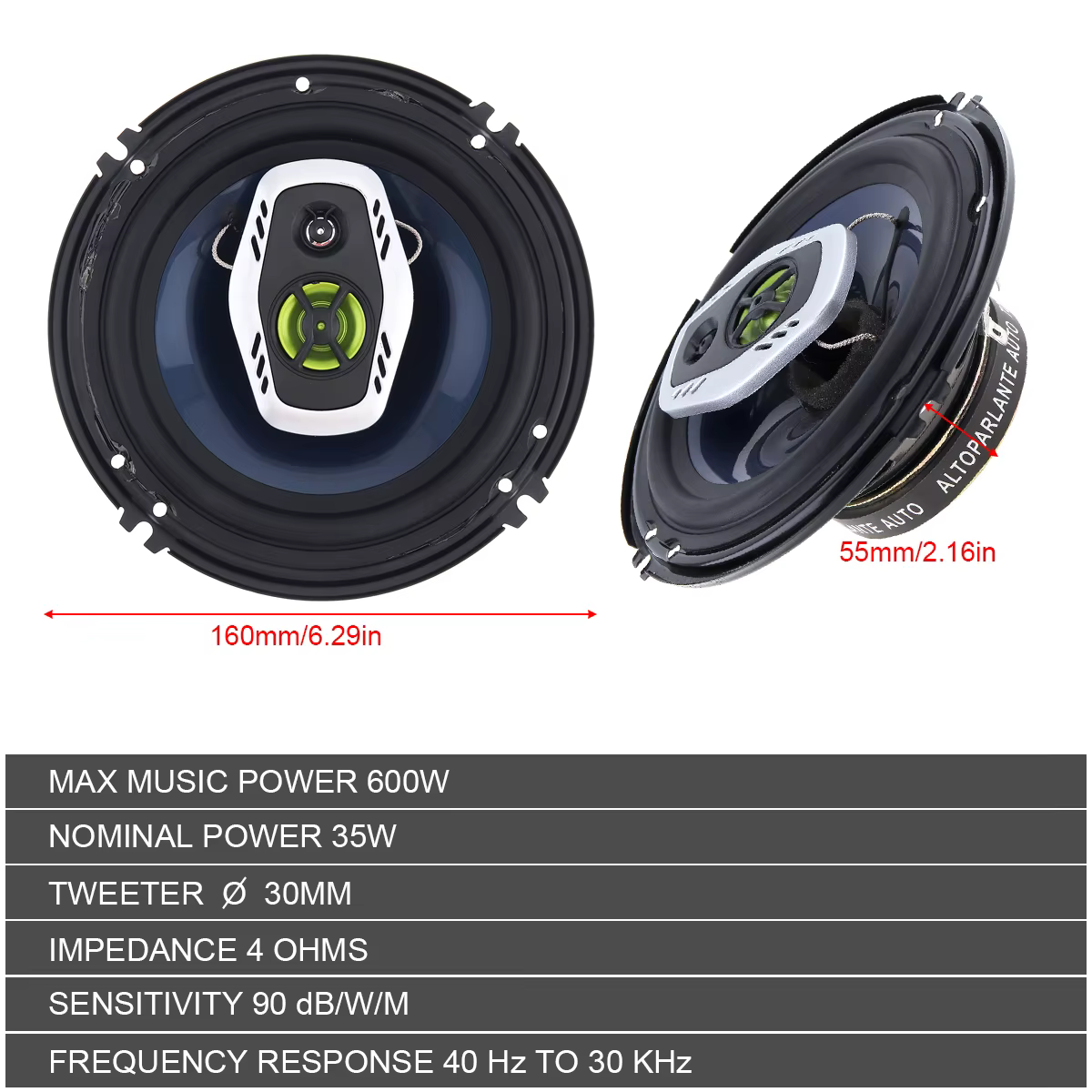 Altavoces para coche 6,5 pulgadas 2 vías HiFi con instalación no destructiva