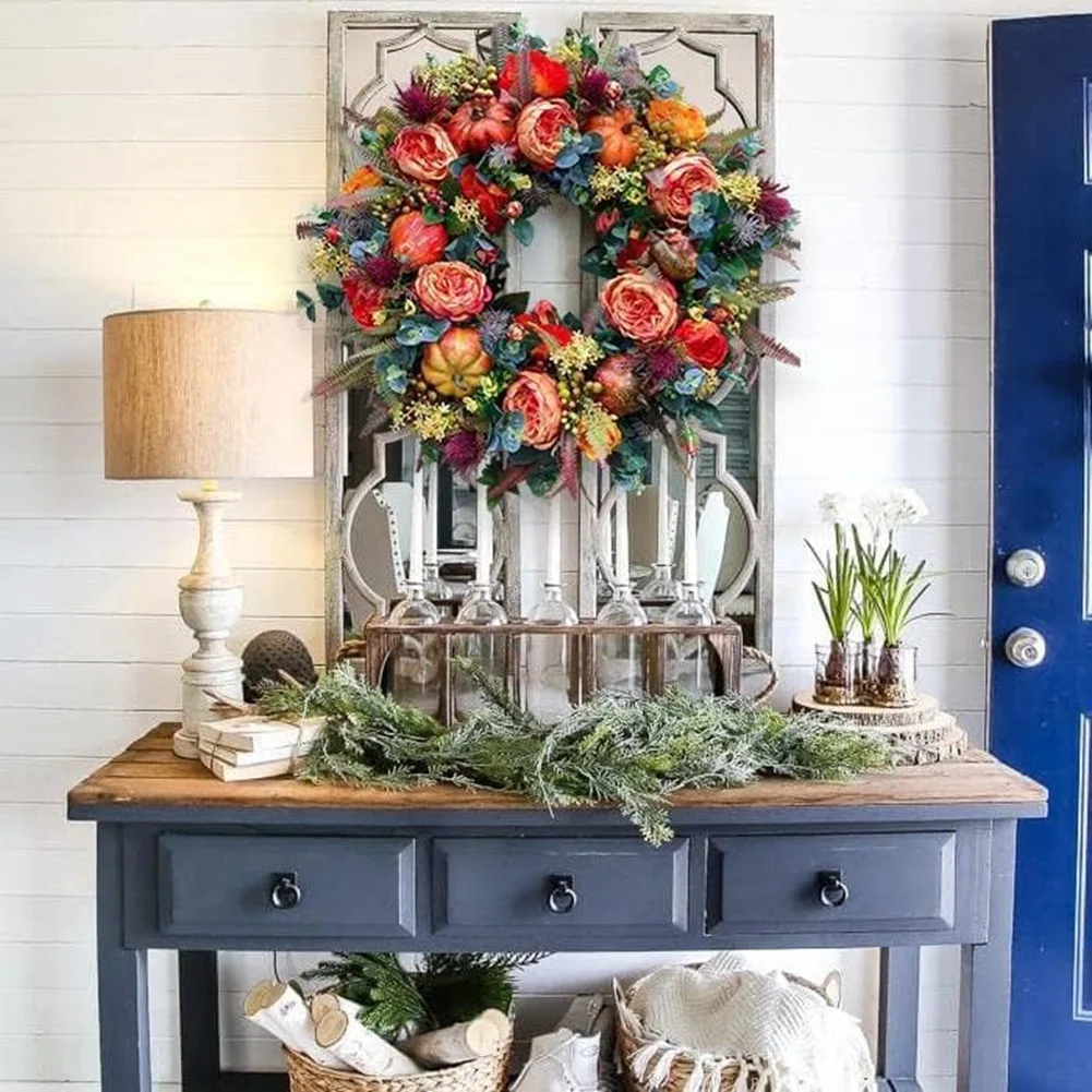 Corona de otoño con peonía y calabaza - decoración para el hogar - imagen 3