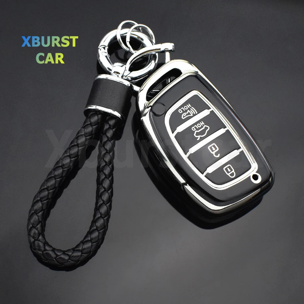 Funda para llave de coche de TPU de 4 botones para Hyundai Tucson Santa Fe Rena Sonata Elantra Creta Ix35 Ix45 I10 I30 I40 Auto Shell Fob