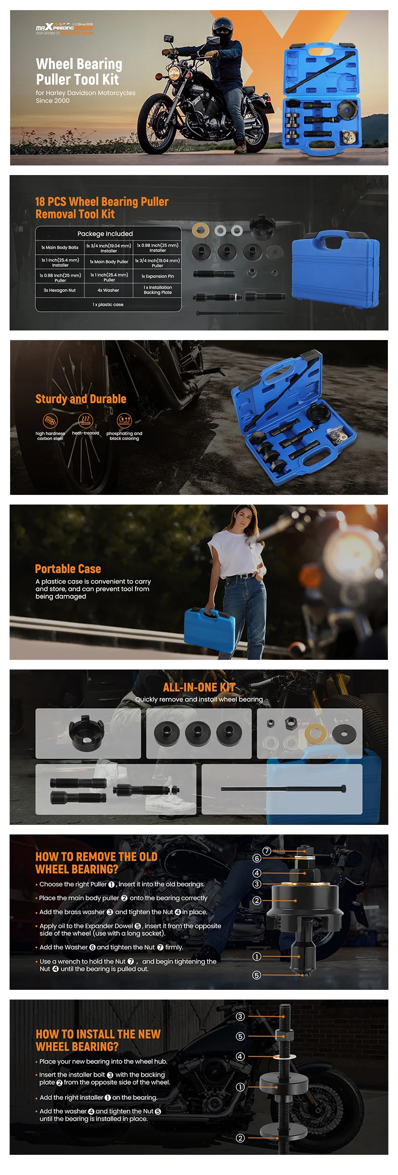 Detalle del kit de herramientas para cojinetes de rueda