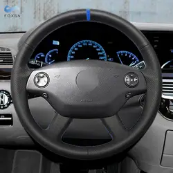 Cubierta de cuero volante Mercedes S W221 y CL C216 azul cosida a mano