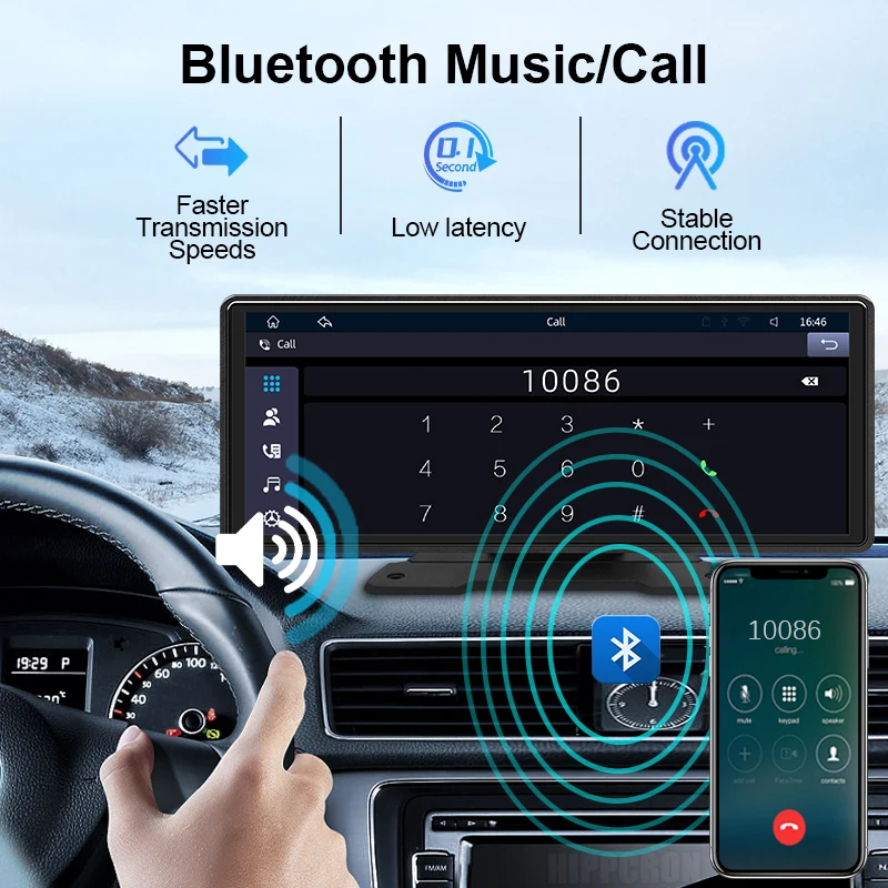 Reproductor de vídeo Multimedia con Radio para espejo de coche de 10,26 pulgadas, pantalla Universal inalámbrica Carplay Android Auto con Bluetooth AUX USB - imagen 4