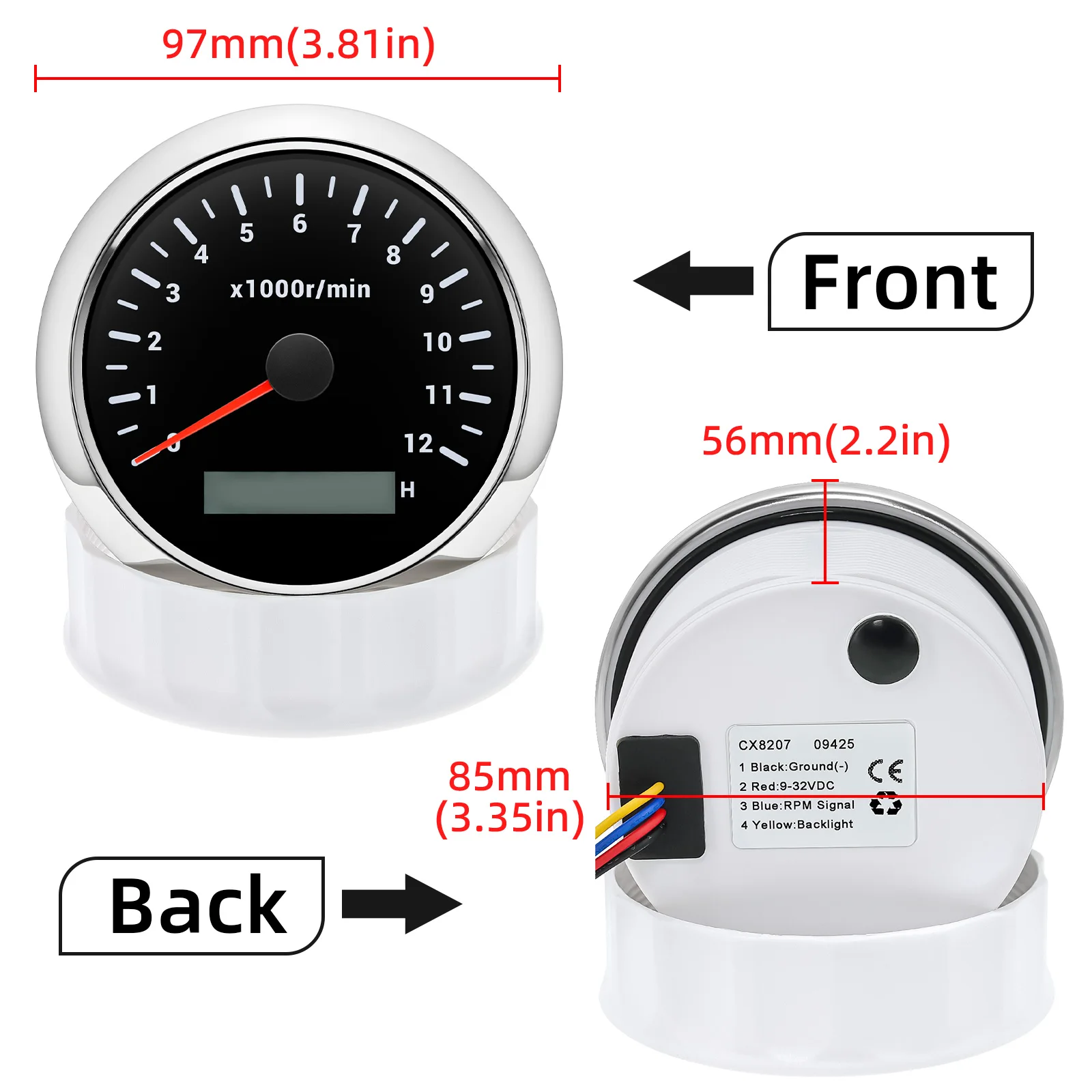 Tacómetro digital con retroiluminación roja estanco para coche - imagen 3