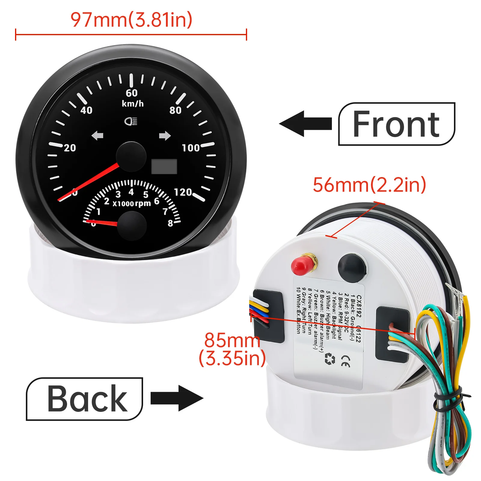 Velocímetro GPS digital 85mm con tacómetro y retroiluminación roja - imagen 3