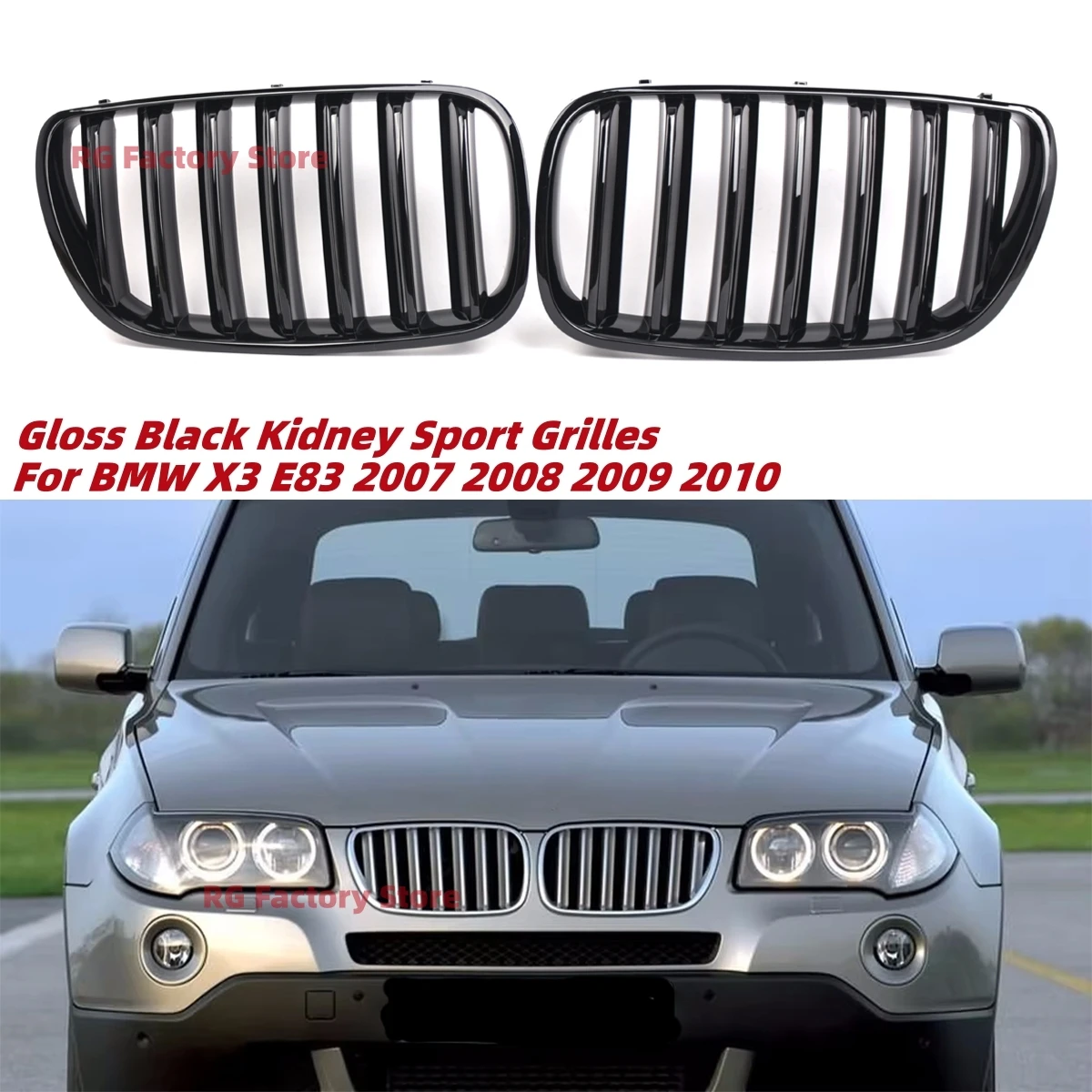 Rejilla de riñón BMW X3 E83 2007-2010 negra brillante