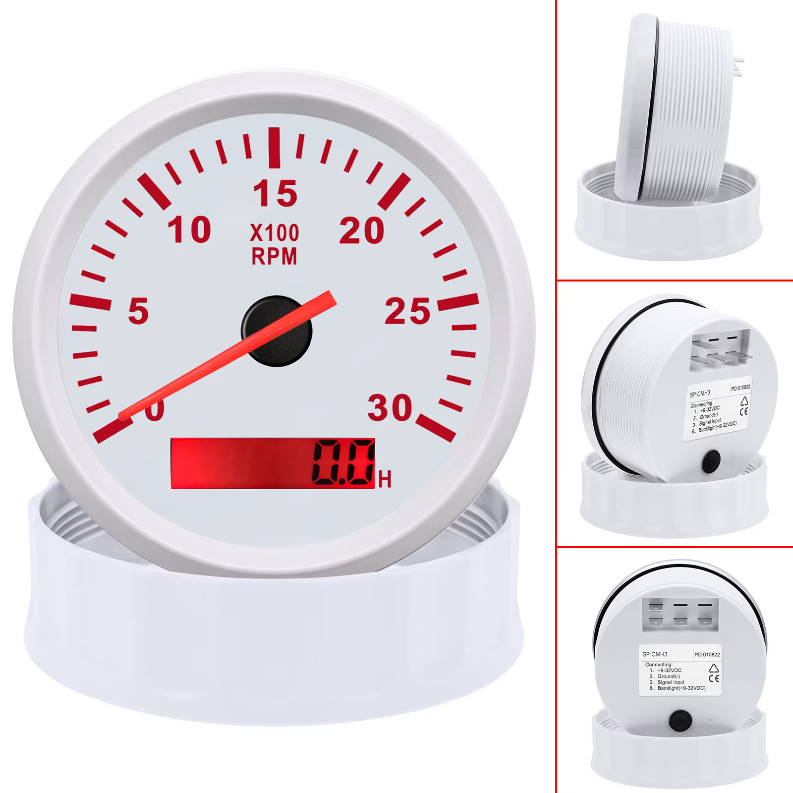 Tacómetro 85mm retroiluminación roja 3000 RPM 9-32V - imagen 2