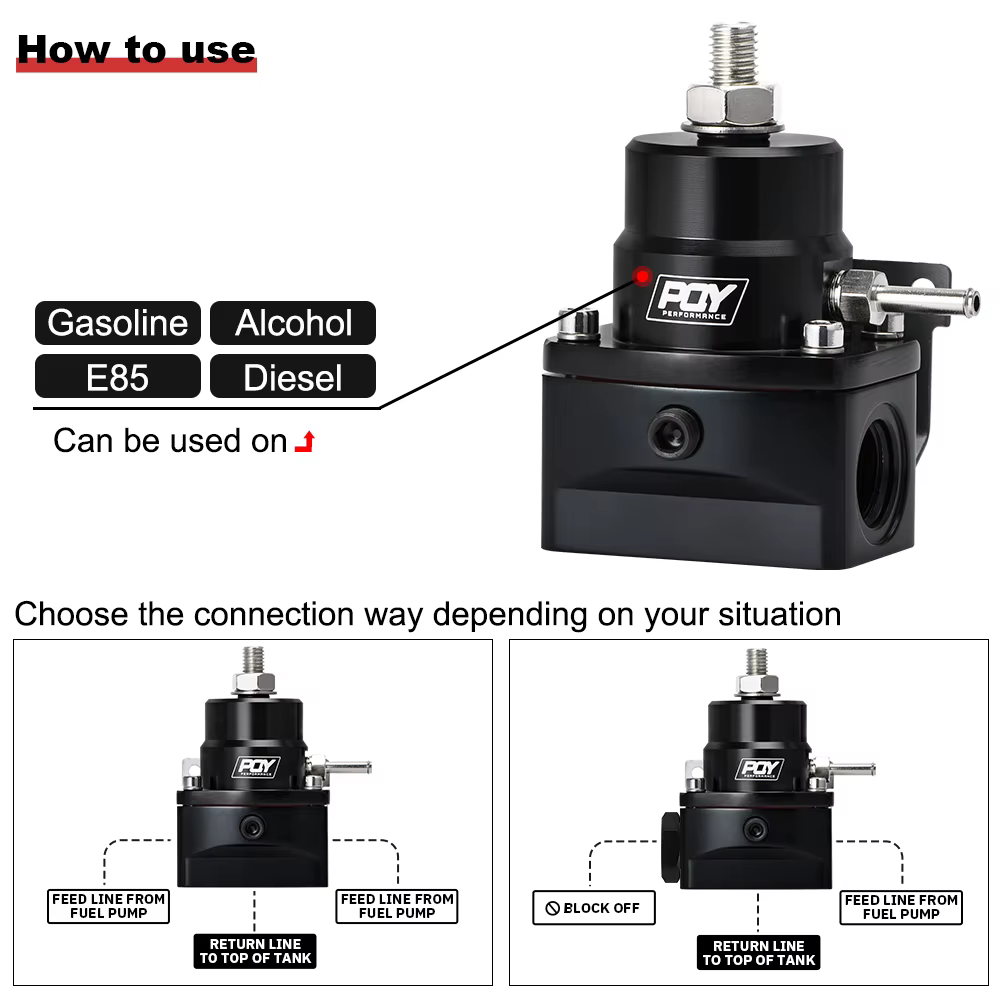 Regulador de presión de combustible ajustable AN8 con manómetro universal - imagen 3