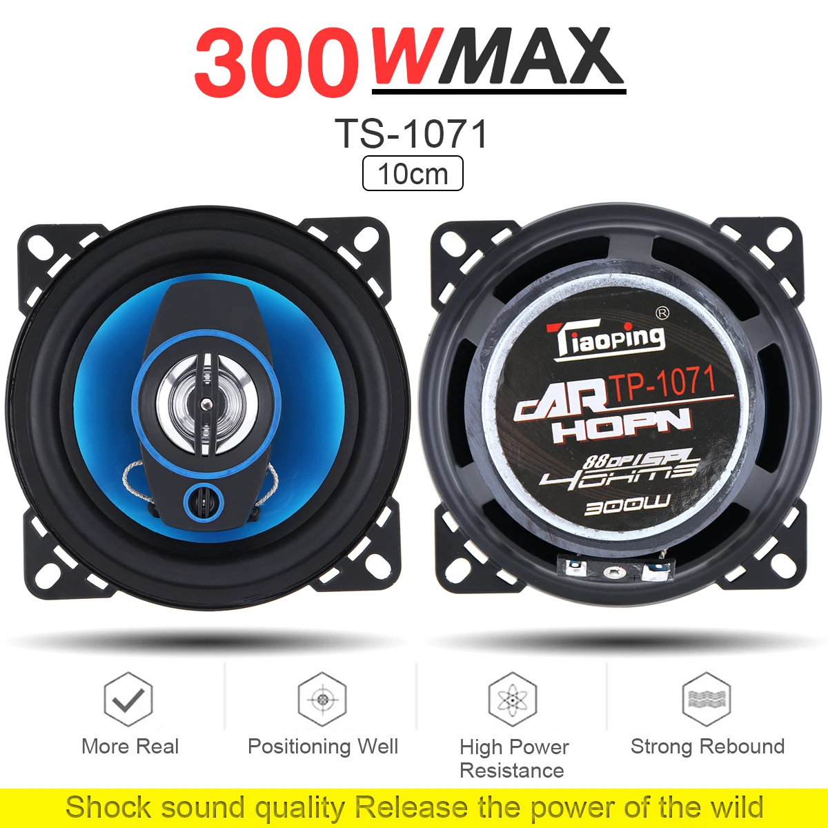 Altavoz coaxial 4″ 300W 2 vías rango completo – Pack 2 uds para coche