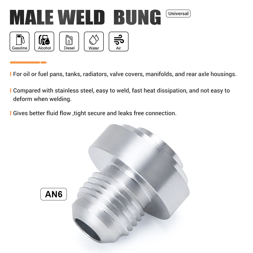 Adaptador recto AN6 aluminio macho soldadura – conexión manguera óxido nitroso - imagen 2