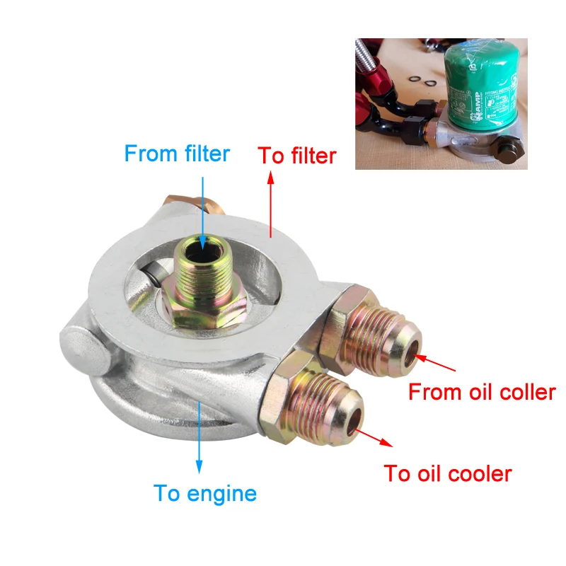 Adaptador sándwich enfriador de aceite AN8/AN10 con termostato turbo