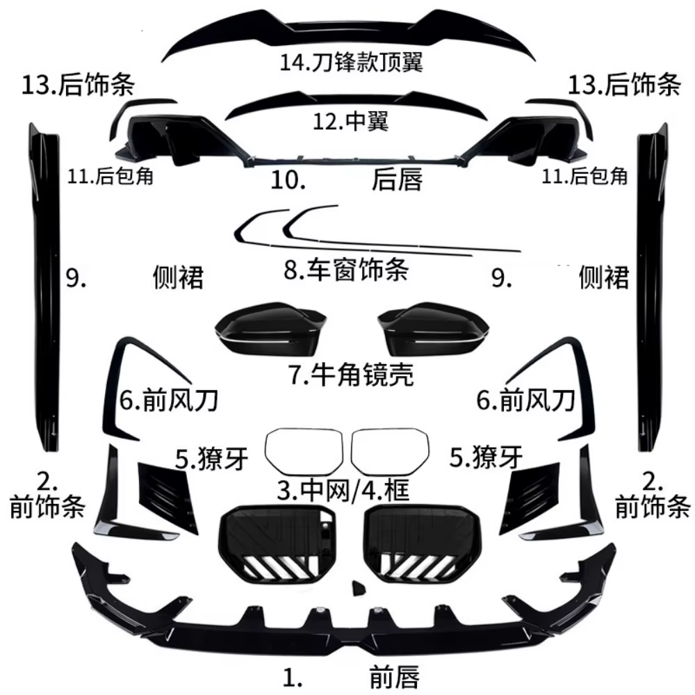 Kit exterior negro brillo para BMW X3: labios, parrillas y espejos - imagen 2