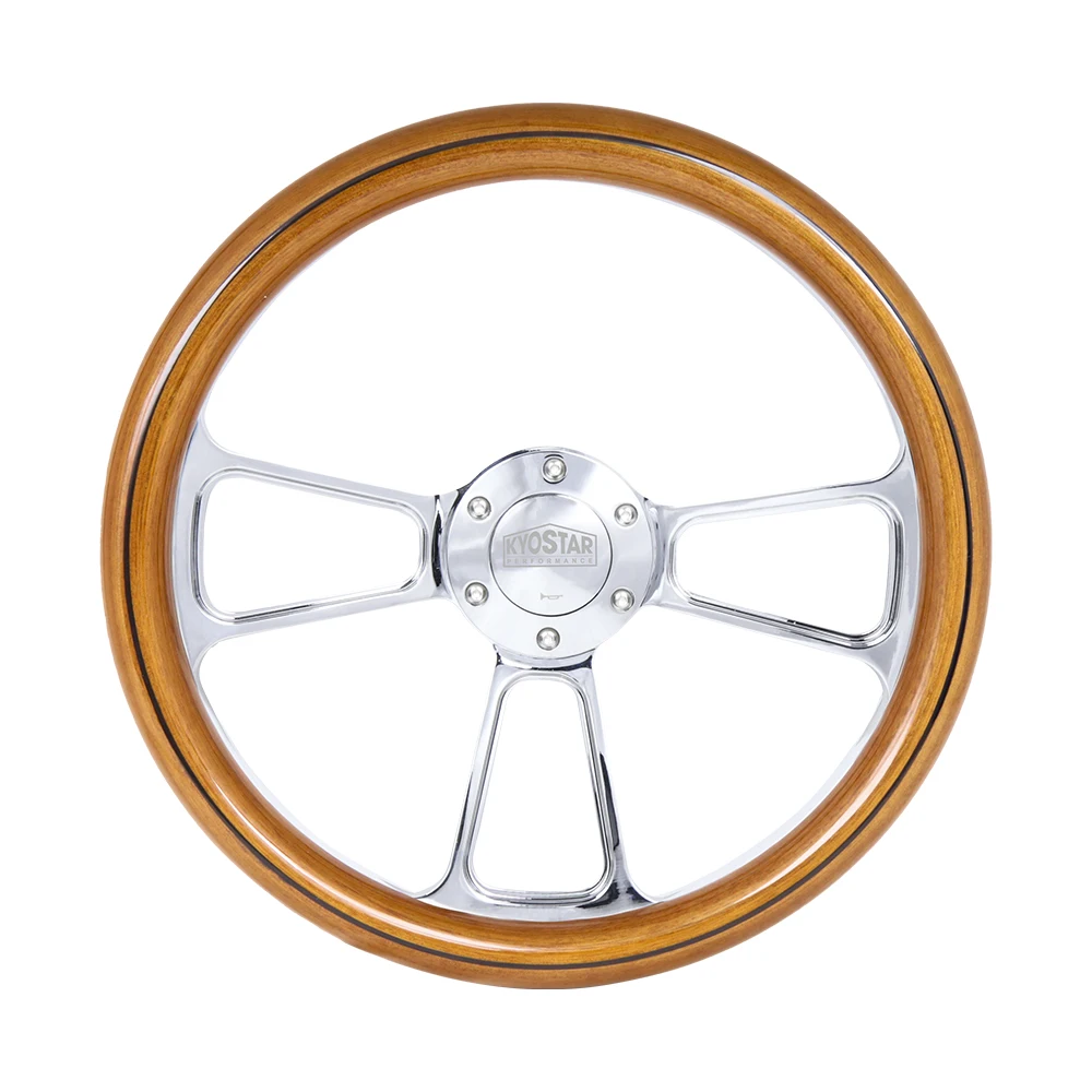 Volante de madera clásico universal con radios negros y plateados - imagen 5