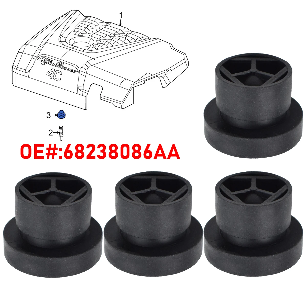68238086AA Casquillo de goma para tapa de motor – Jeep Dodge Ram