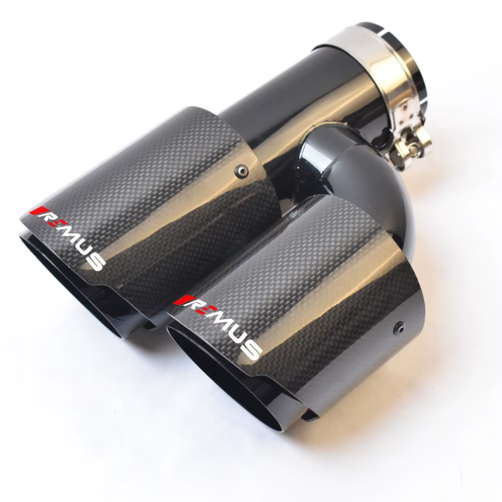 Punta de escape universal doble en fibra de carbono brillante – VREMUS - imagen 2