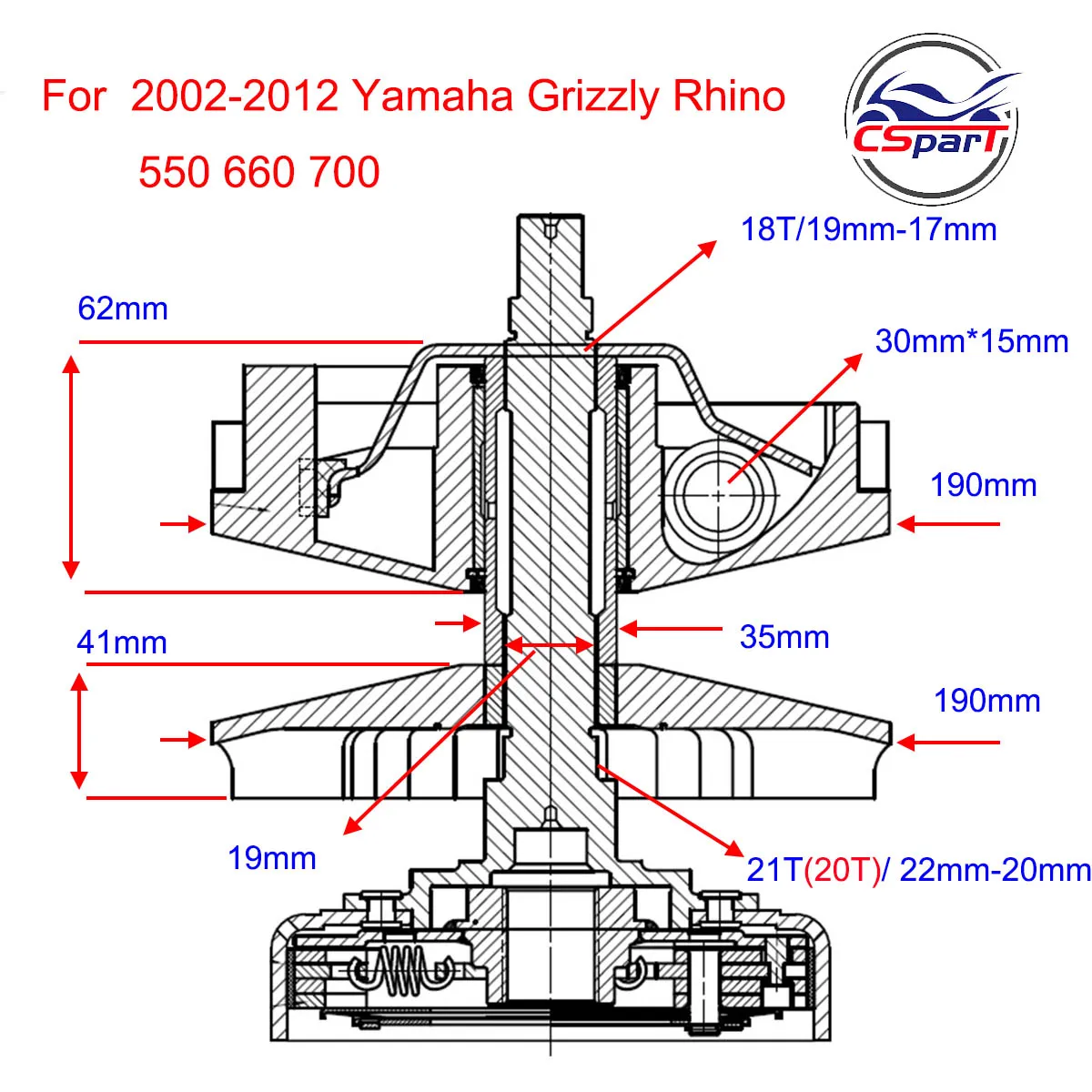 Kit de embrague variador Yamaha Grizzly/Rhino 550-700 4x4 - imagen 4