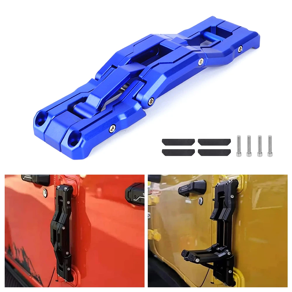 Pedal de pie plegable instalado en la bisagra de un Jeep Wrangler