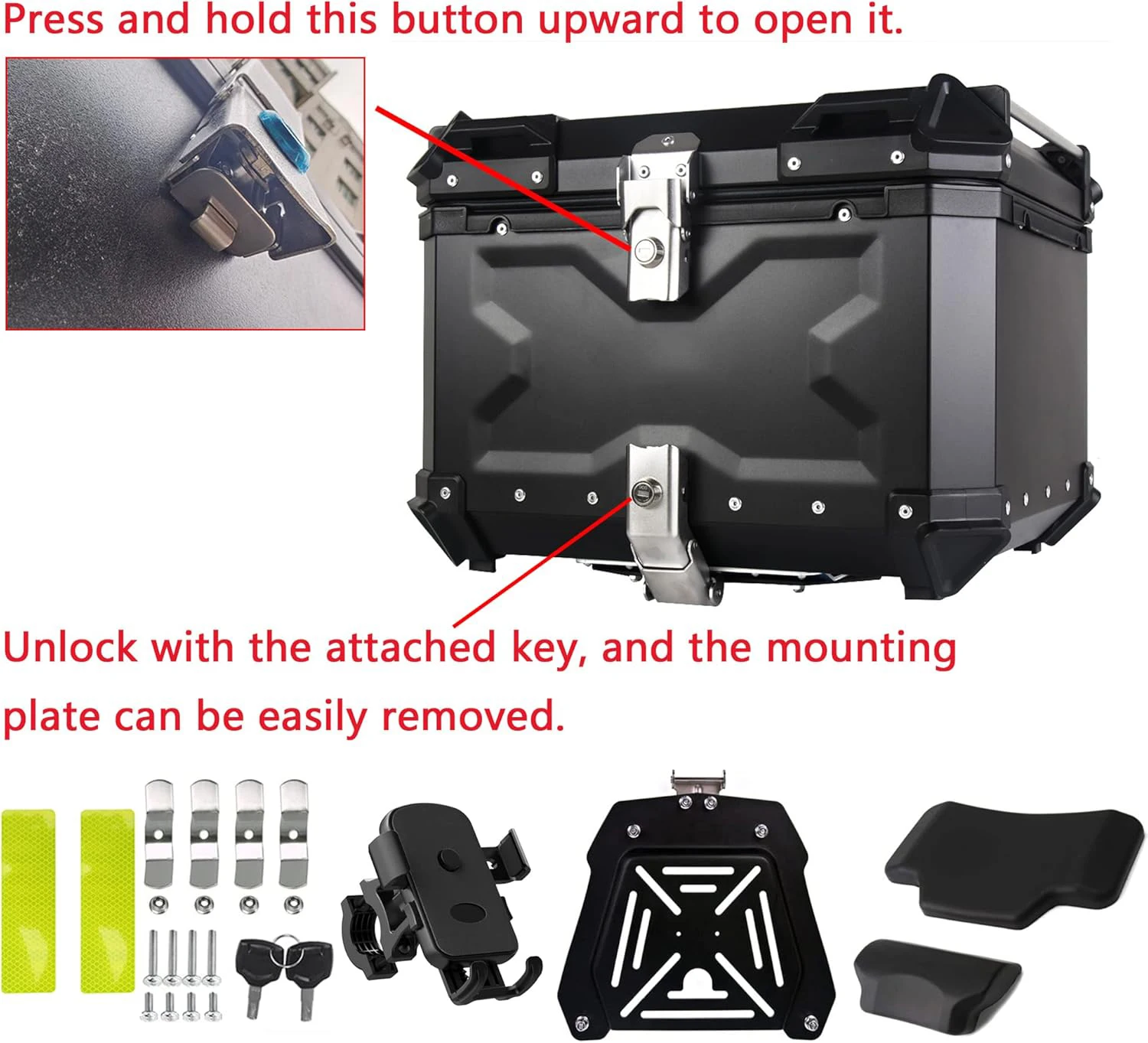 Caja trasera impermeable para moto negra de aluminio - imagen 4
