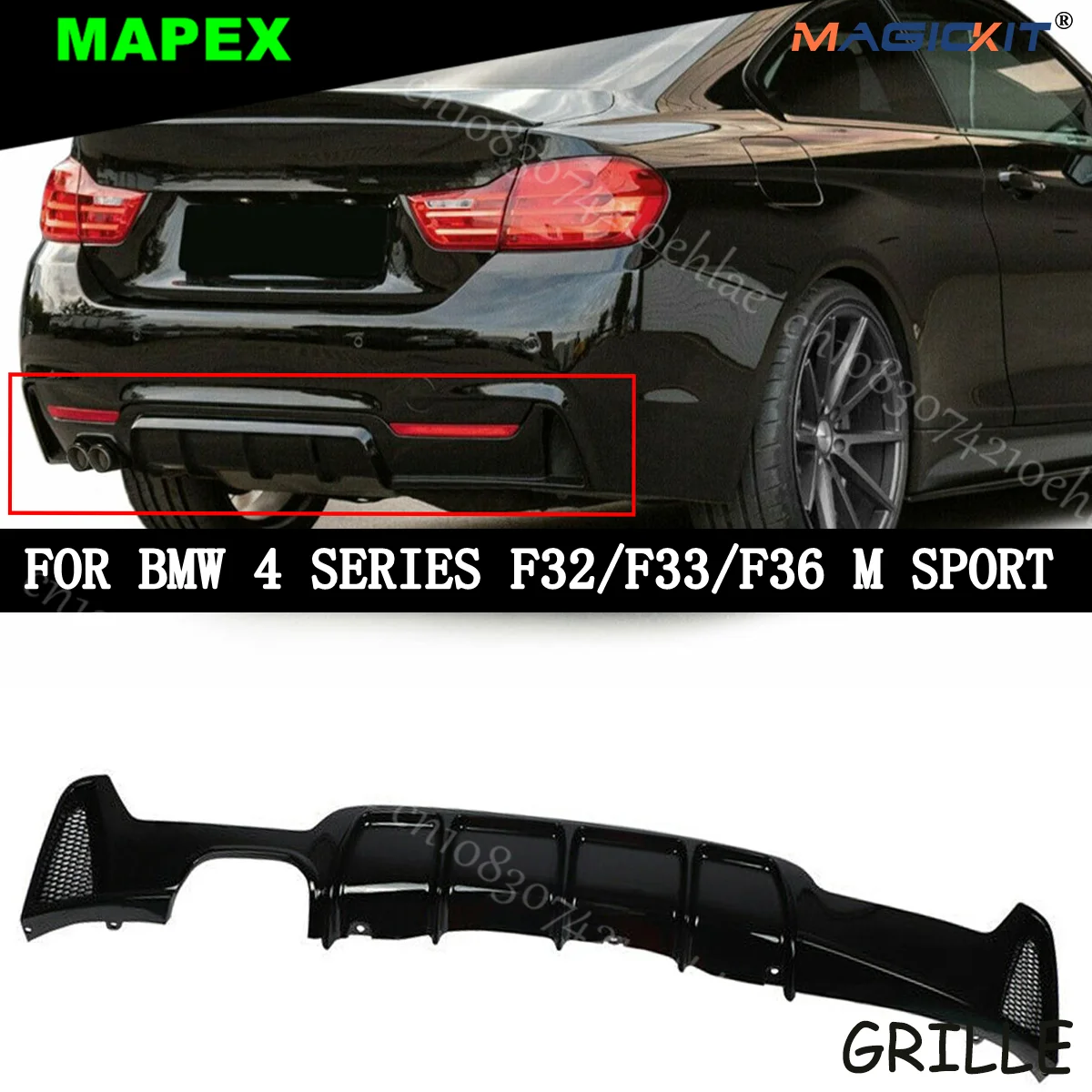 Protector difusor trasero BMW 4 F32/F33/F36 M Sport negro brillo - imagen 2