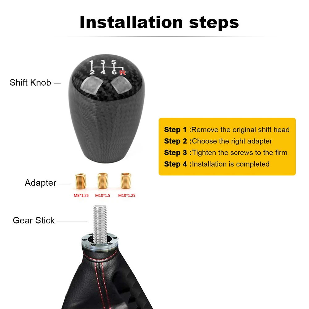 Perilla de cambio universal estilo fibra de carbono negra