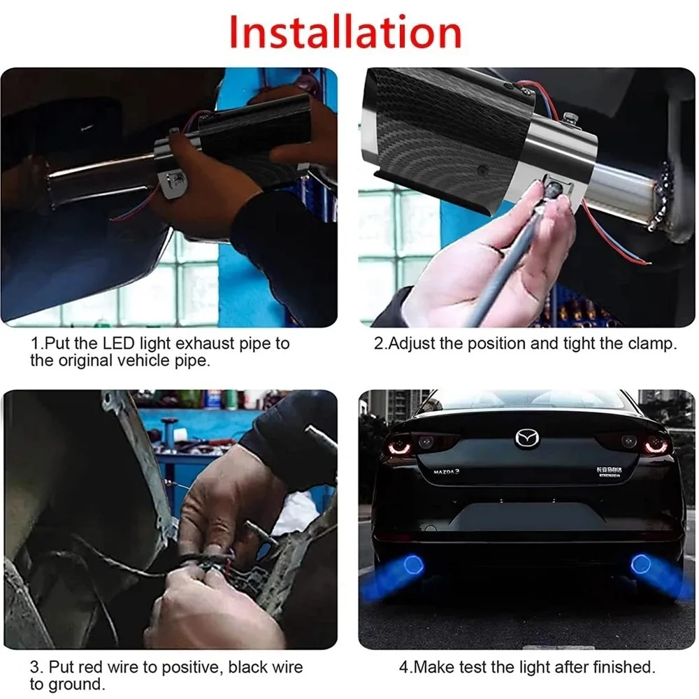 Turbo Sport silenciador de escape universal con punta LED rojo/azul - imagen 5