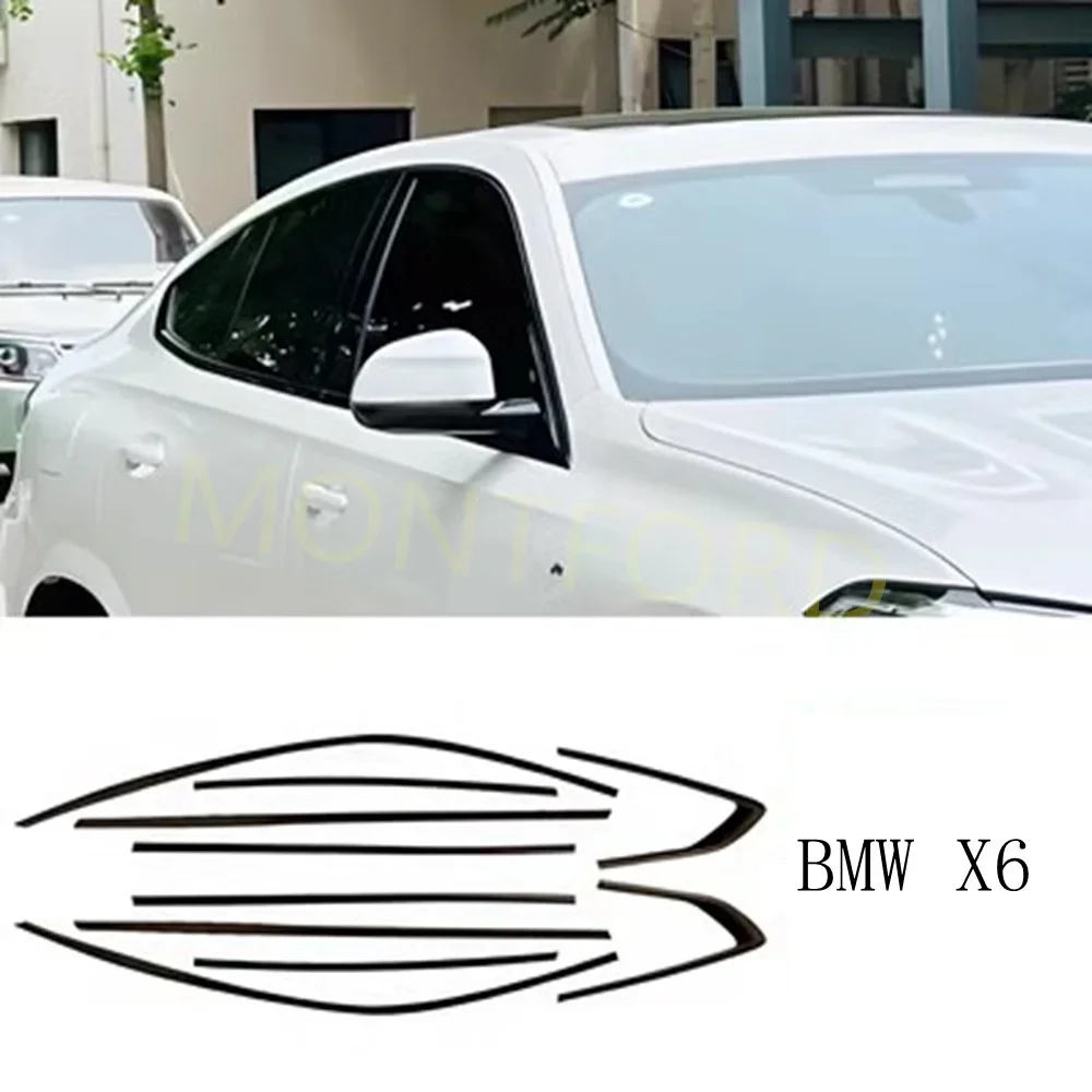 Cubierta embellecedora de moldura de alféizar de ventana de marco completo de puerta de coche de acero inoxidable para BMW X6 E71 F16 G06 2008-2022 (negro plateado)