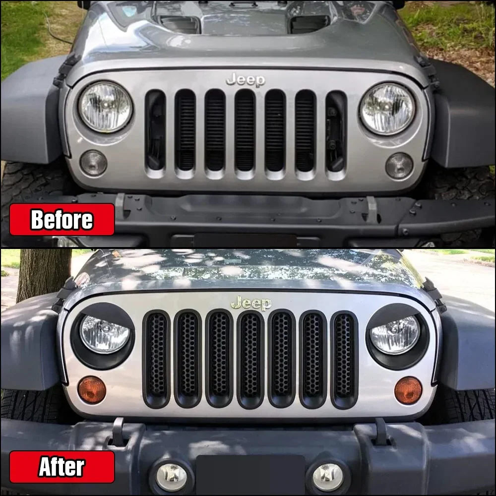 7 Uds parrillas delanteras de coche para Jeep Wrangler JK 2007 - 2015 2 puertas e insertos de Clip de malla de 4 puertas ilimitados protector de malla de rejilla delantera