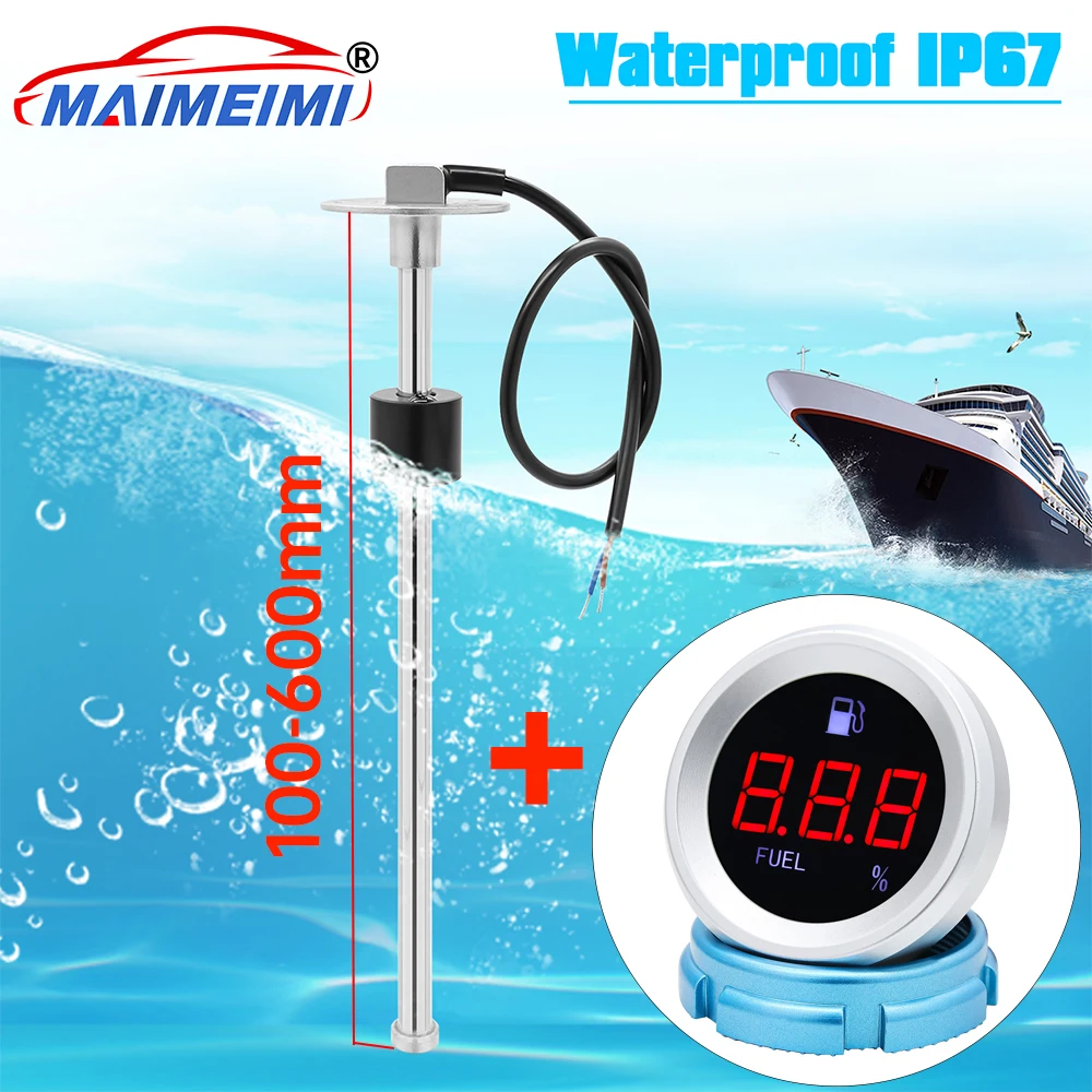 Medidor de nivel de combustible de 0-190ohm con alarma intermitente + Sensor de nivel de combustible de 100-600mm indicador de nivel de tanque de combustible de coche y barco Digital