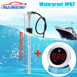 Medidor de nivel de combustible de 0-190ohm con alarma intermitente + Sensor de nivel de combustible de 100-600mm indicador de nivel de tanque de combustible de coche y barco Digital