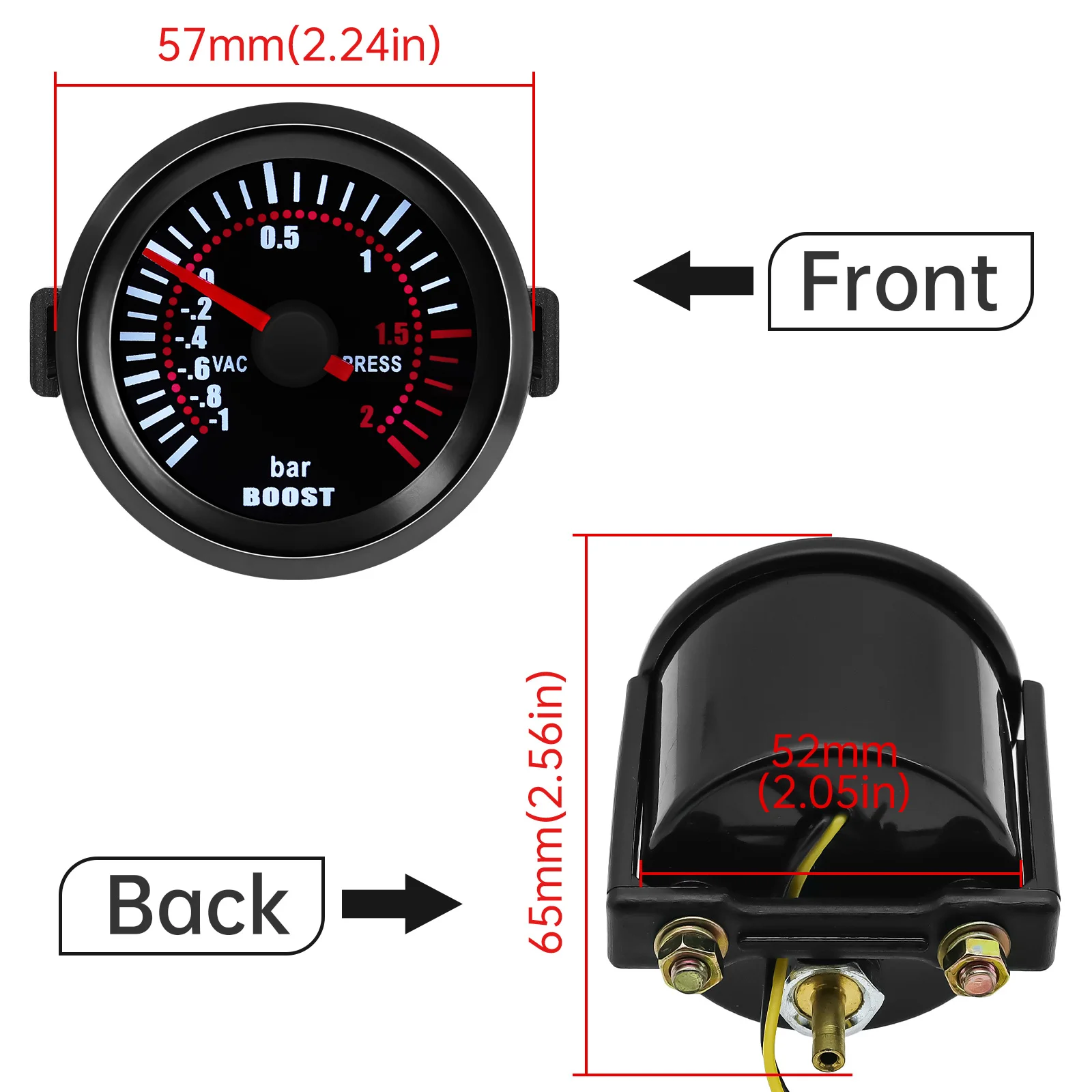 Indicador presión turbo 52mm gasolina –1 a 2 bar LED blanco - imagen 2