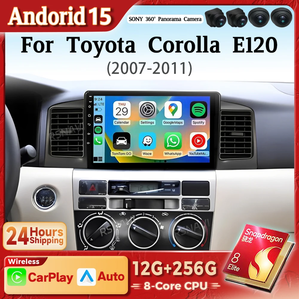 Android 15 Carplay Auto Radio reproductor Multimedia para Toyota Corolla E130 E120 2000-2006 Autoradio GPS estéreo 2din Snapdragon