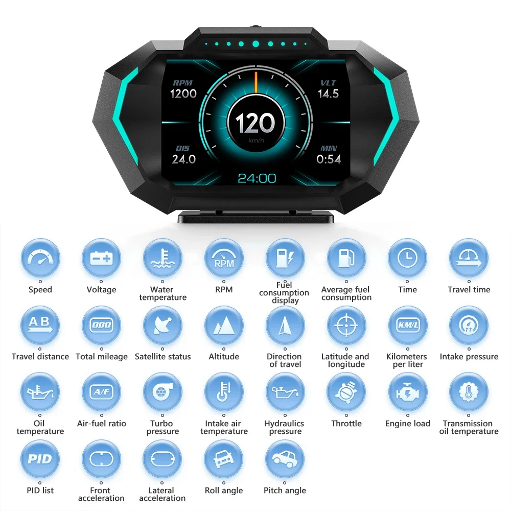 Pantalla P24 HUD OBD2 temperatura aceite agua turbo e inclinómetro - imagen 3