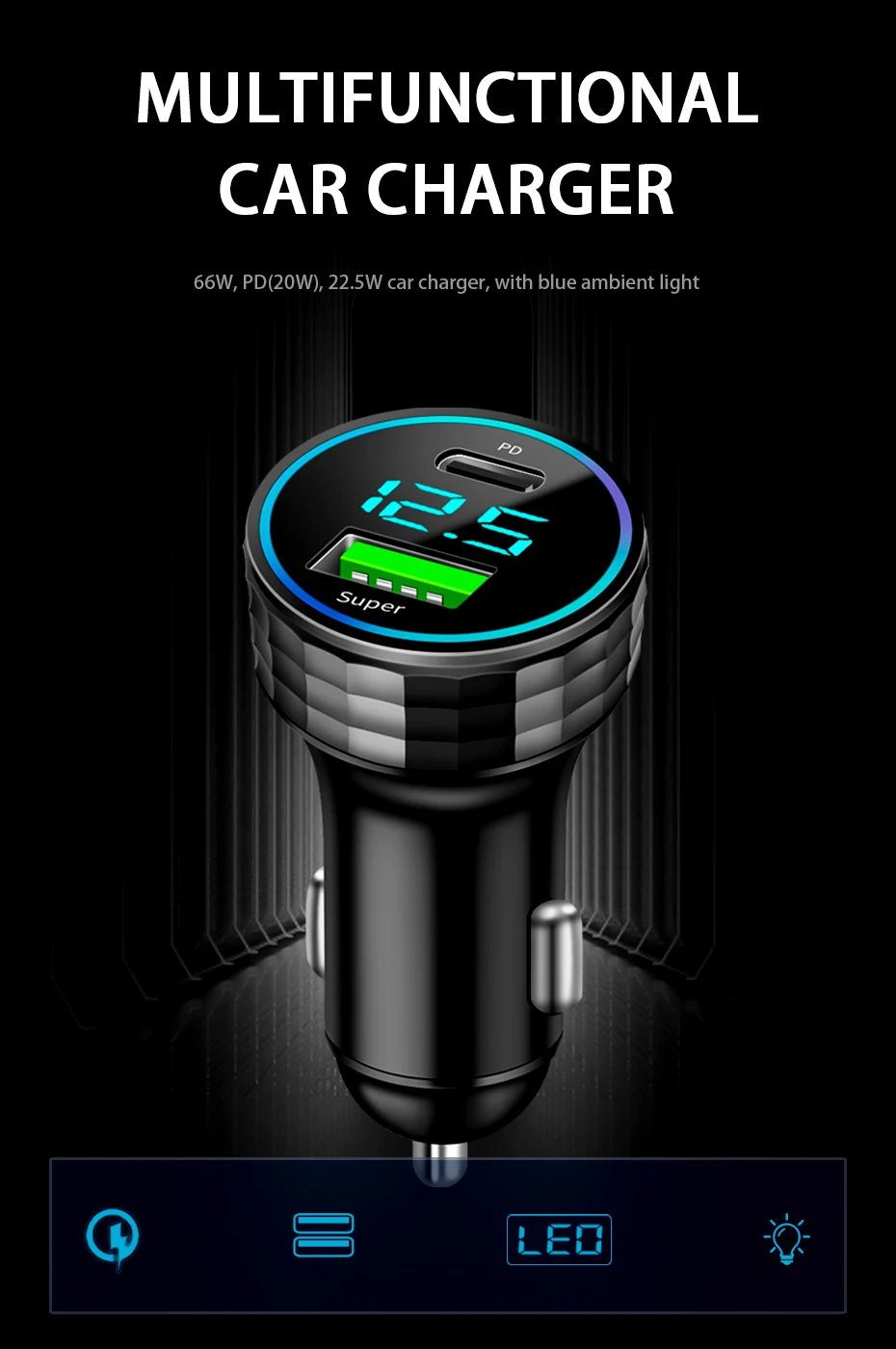 Vista frontal del cargador con pantalla LED