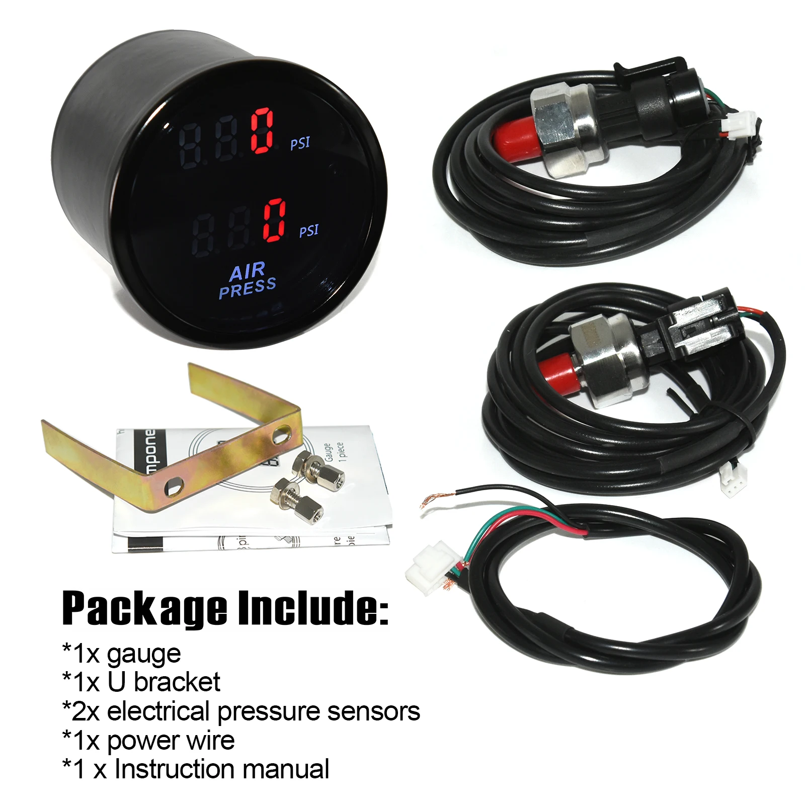 Medidor de presión de aire Digital de doble lectura, 52mm, 12V, barra de coche, Turbo Boost, LED rojo y azul, prensa de aire con Sensor - imagen 2