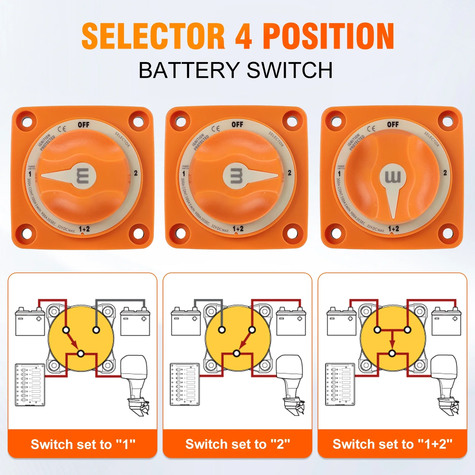Interruptor giratorio de batería Mini Selector M 4 posiciones 300A para camper y barco - imagen 2