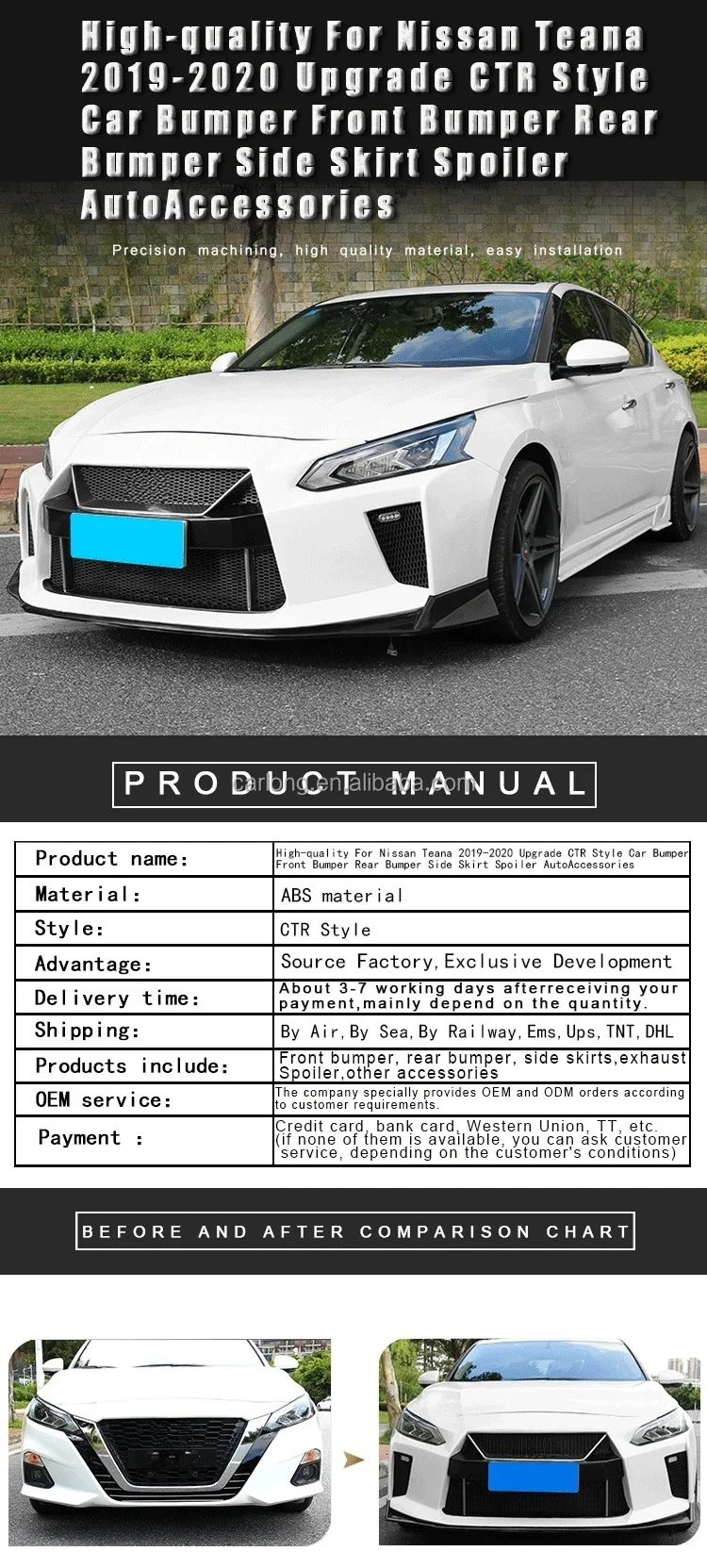 Kit completo de parachoques estilo CTR para Nissan Teana