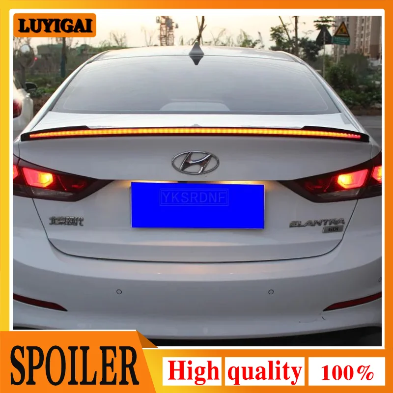 Para Hyundai Elantra 2017 2018 2019 ABS plástico pintado negro blanco Color alerón trasero maletero ala con luz Led