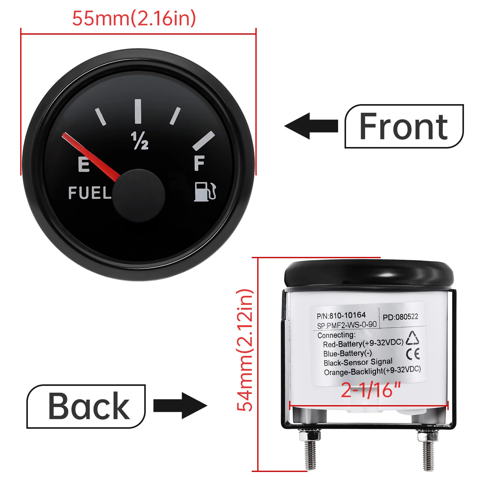 Medidor combustible universal 2'' 52mm 0-90 ohm sensor nivel líquido - imagen 2