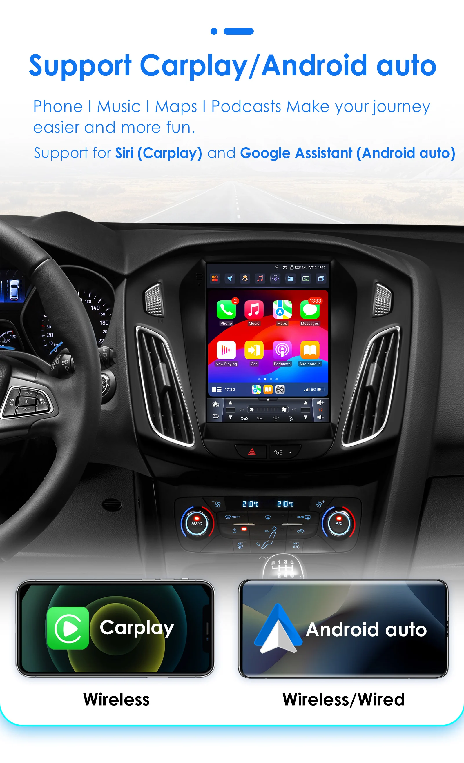 Radio Android Hizpo con CarPlay inalámbrico para Ford Focus III - imagen 3