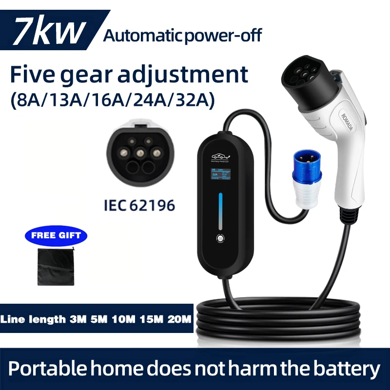 ROMADA 7KW cargador portátil Type2 para vehículos eléctricos
